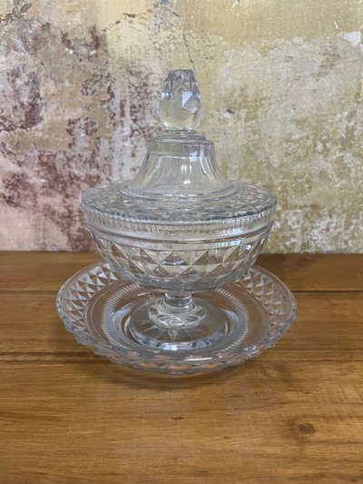 Drageoir Kristall Diamantspitzen Baccarat 1825-1840