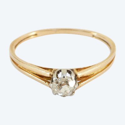 Bague solitaire en OR jaune 18 carats avec DIAMANT