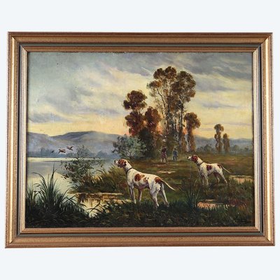 Jagdbild, 75 cm, signiert: Moeris, Anfang 20 ème, Ecole Française