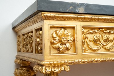 Console napolitaine ancienne Louis XVI en bois doré et sculpté. Époque XVIIIe siècle.