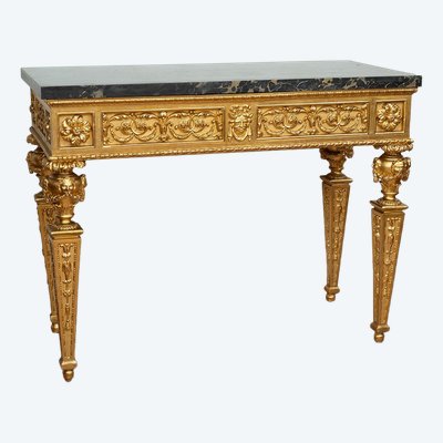 Console napolitaine ancienne Louis XVI en bois doré et sculpté. Époque XVIIIe siècle.
