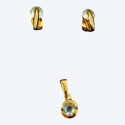 Pendente e orecchini con acquamarina in oro 750/1000