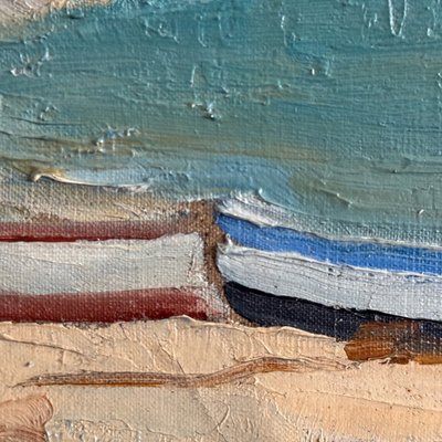 Öl auf Leinwand Meeresküste Boote an einem Strand von C. Gallos XX.