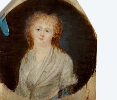 Hand-executed miniature of a young woman from the 18th century with red hair