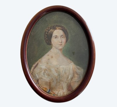 Watercolor on paper, early 20th century, portrait of a woman from the early 19th century