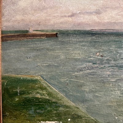 Olio su cartone Le Croisic jetée en bord de mer inizio XX secolo