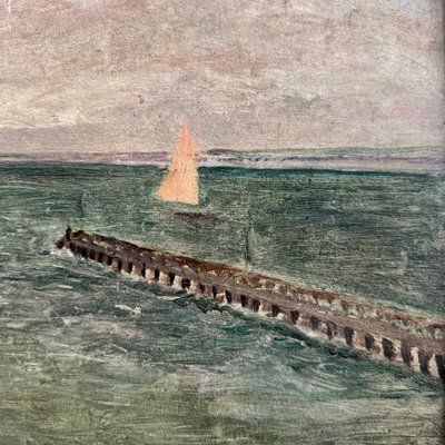 Olio su cartone Le Croisic jetée en bord de mer inizio XX secolo