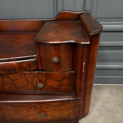 Cassettone in mogano fiammato Art Déco a 5 cassetti