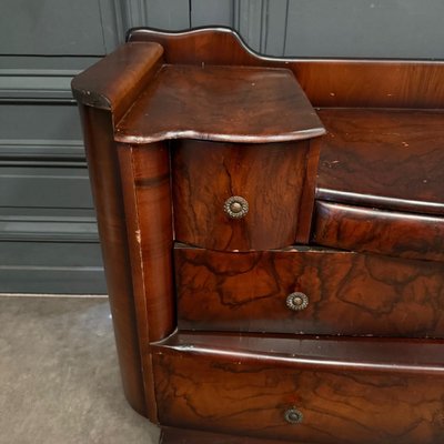 Cassettone in mogano fiammato Art Déco a 5 cassetti