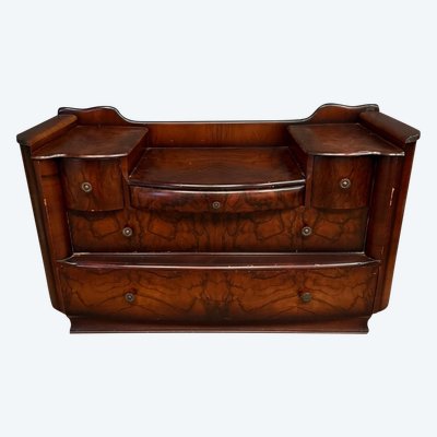 Cassettone in mogano fiammato Art Déco a 5 cassetti