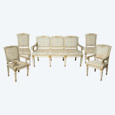 Salon de style Louis XVI en bois laqué et doré, 20siècle