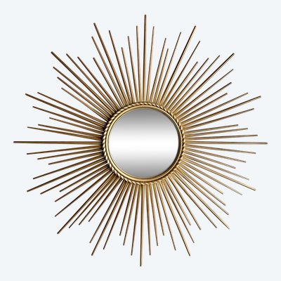 Miroir soleil en métal doré circa 1960