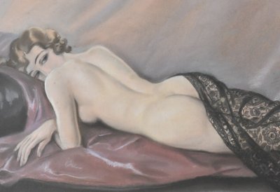 Julien Jacques LECLERC (1887-1972) "Akt mit schwarzer Spitze" Pastellmalerei