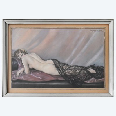 Julien Jacques LECLERC (1887-1972) "Akt mit schwarzer Spitze" Pastellmalerei