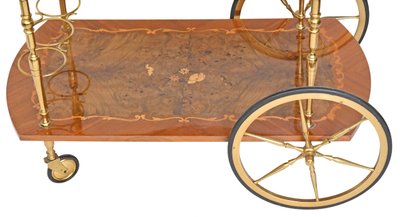 Rolling bar and side table with floral marquetry decor flaps