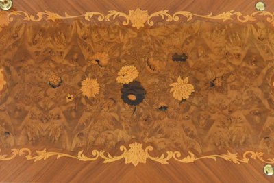 Rolling bar and side table with floral marquetry decor flaps