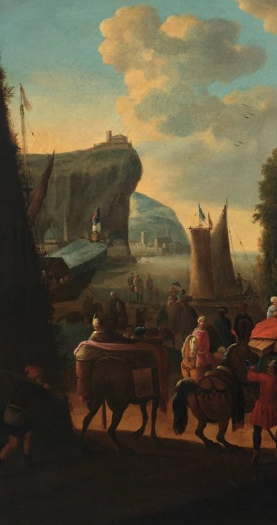 Anonyme Flamand du XVIIIe siècle, "Vue du port avec obélisque"