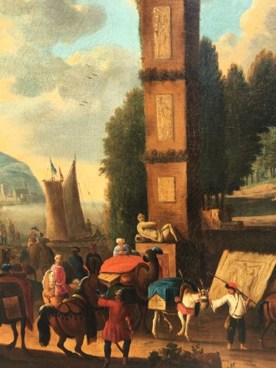 Anonyme Flamand du XVIIIe siècle, "Vue du port avec obélisque"
