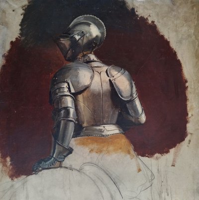 William Bouguereau studio di un cavaliere in armatura olio carboncino su carta XIX secolo