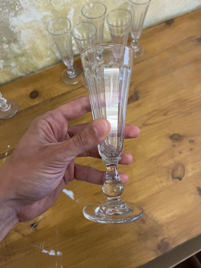 6 Napoleon III cut crystal champagne flutes