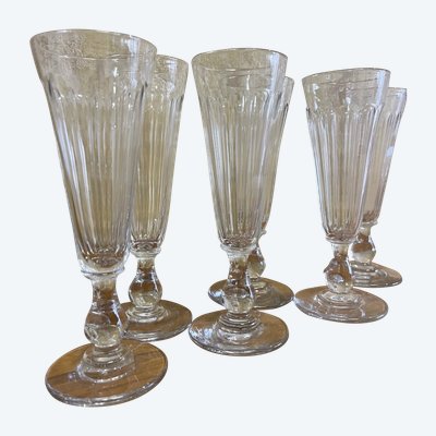 6 Napoleon III cut crystal champagne flutes