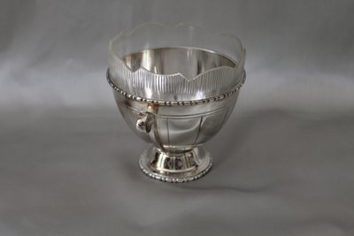 Bol et coupe à caviar en métal argenté  Art Déco époque 20ème