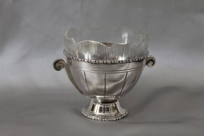 Bol et coupe à caviar en métal argenté  Art Déco époque 20ème