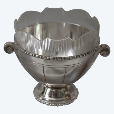 Bol et coupe à caviar en métal argenté  Art Déco époque 20ème