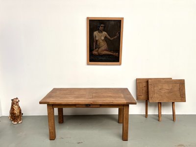 Solid oak extensible table - France, 1950s