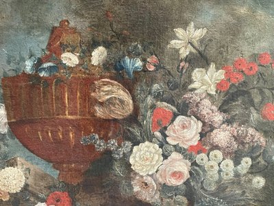 Bouquet of flowers on an entablature, still life 18th century