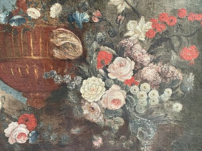 Bouquet of flowers on an entablature, still life 18th century