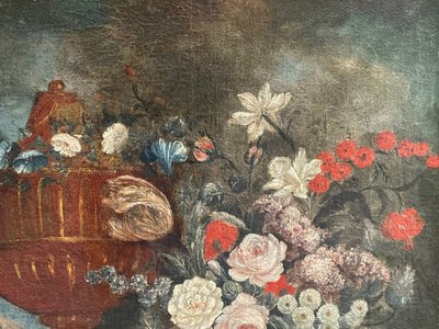 Bouquet of flowers on an entablature, still life 18th century