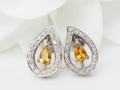 Ohrringe aus Weißgold, Citrin und Diamanten