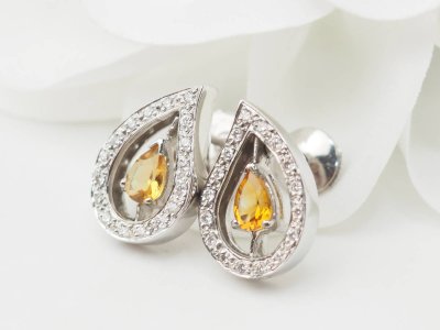 Ohrringe aus Weißgold, Citrin und Diamanten