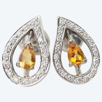 Ohrringe aus Weißgold, Citrin und Diamanten
