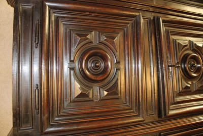 Louis XIII diminutive walnut sideboard complete with highly decorative pediment from the 17th century