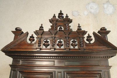 Louis XIII diminutive walnut sideboard complete with highly decorative pediment from the 17th century