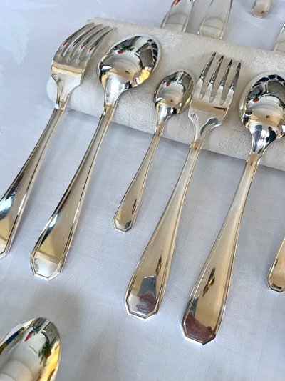 Ménagère Art Déco En Métal Argenté - Couverts De Table Coffret