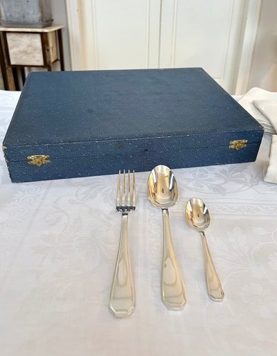 Ménagère Art Déco En Métal Argenté - Couverts De Table Coffret