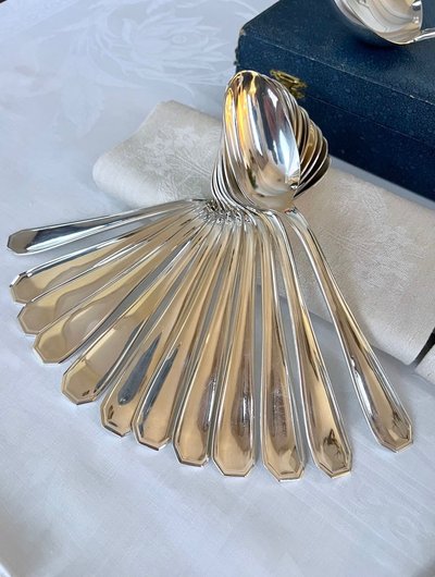 Ménagère Art Déco En Métal Argenté - Couverts De Table Coffret