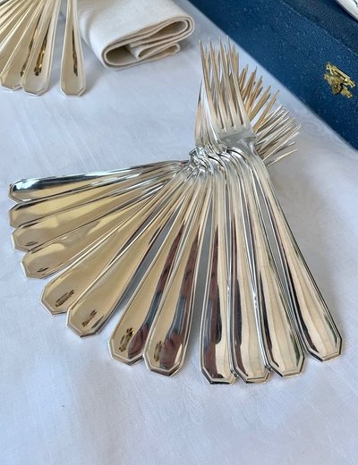 Ménagère Art Déco En Métal Argenté - Couverts De Table Coffret