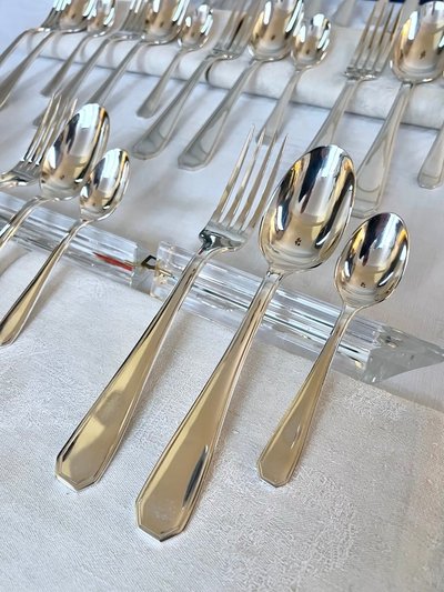 Ménagère Art Déco En Métal Argenté - Couverts De Table Coffret