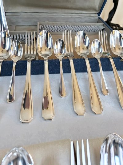 Ménagère Art Déco En Métal Argenté - Couverts De Table Coffret