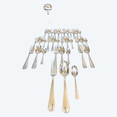Ménagère Art Déco En Métal Argenté - Couverts De Table Coffret