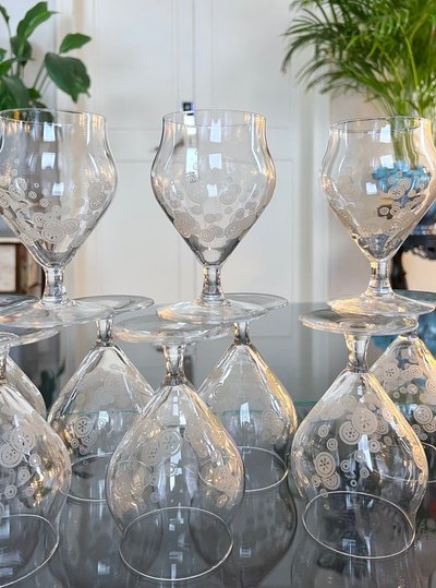 11 Art Deco Kristallgläser - Matt-Dekor - Glasservice Moderner Stil