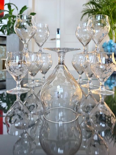 11 Art Deco Kristallgläser - Matt-Dekor - Glasservice Moderner Stil