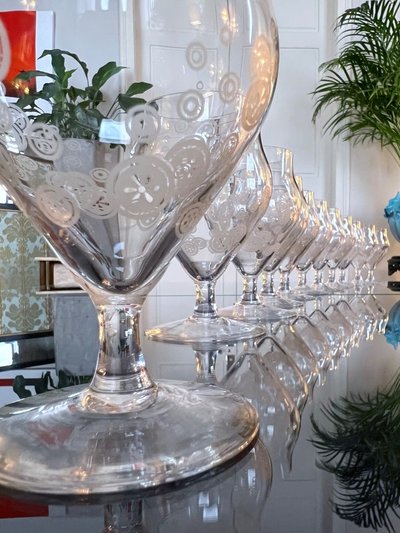 11 Art Deco Kristallgläser - Matt-Dekor - Glasservice Moderner Stil