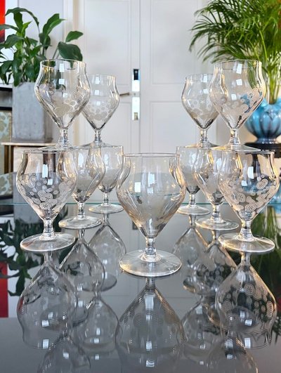 11 Art Deco Kristallgläser - Matt-Dekor - Glasservice Moderner Stil