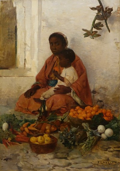 Giovane venditrice di verdure e il suo bambino , E.CHARLET, 1877?