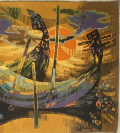 Robert DEBIEVE – Tapisserie d'Aubusson "Barques à Aveiro", XXe siècle
